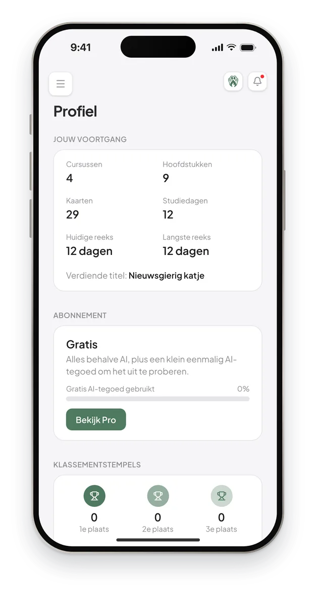 Profiel op de gsm met de studiereeks van 12 dagen en de titel 'Nieuwsgierig katje'